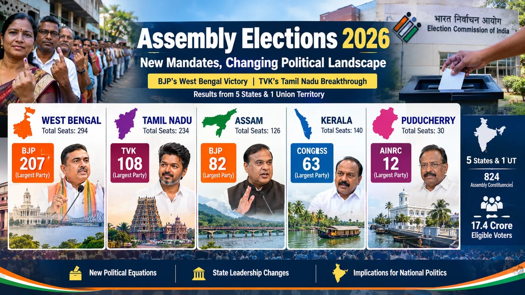 Assembly Elections 2026: BJP's West Bengal Victory and TVK's Tamil Nadu Breakthrough Reshape State Politics