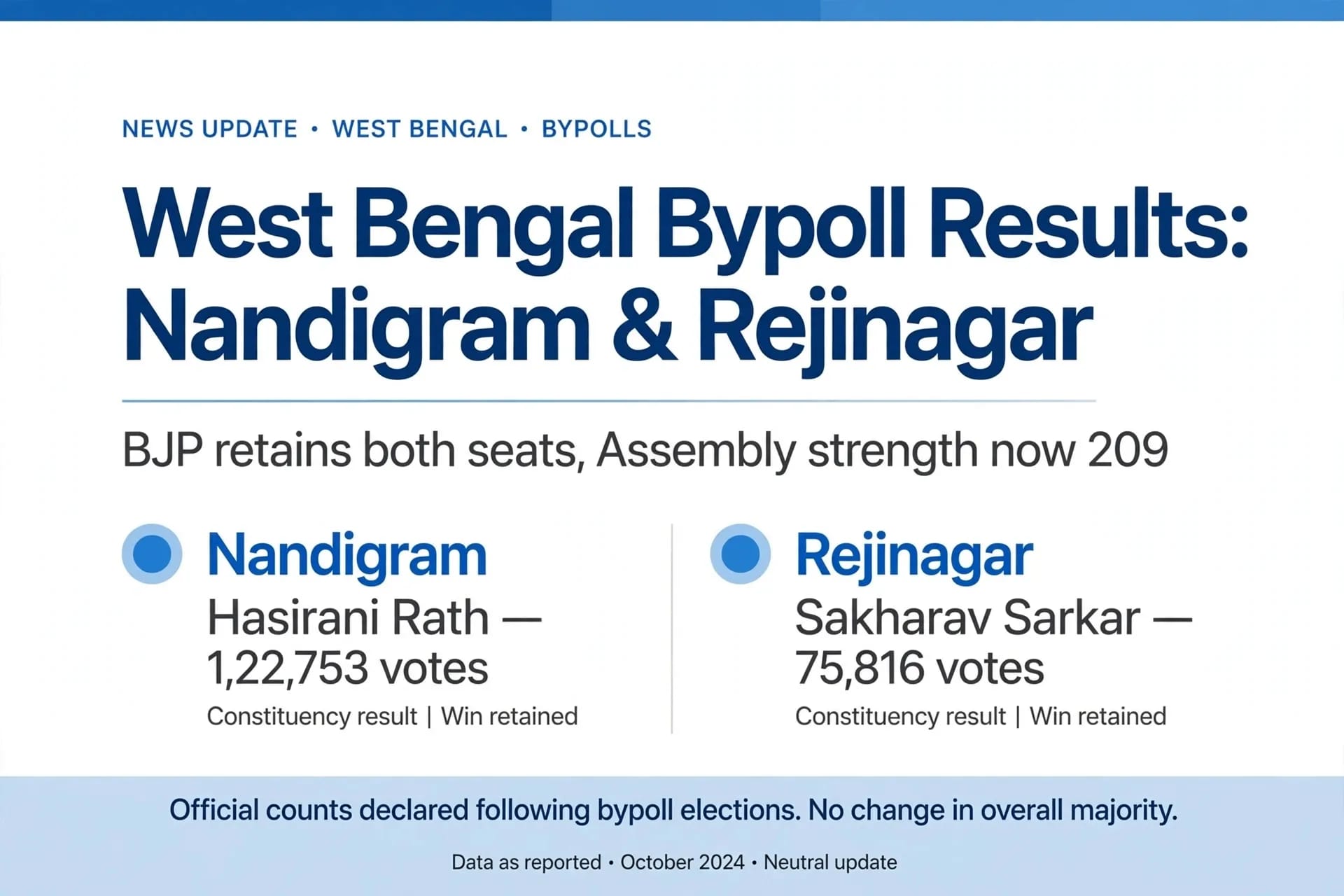 BJP Retains Nandigram and Rejinagar in West Bengal Bypolls Assembly Strength Rises to 209