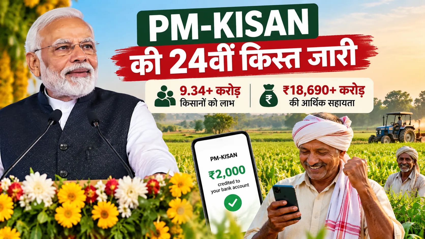 PM Modi Releases 24th PM-KISAN Instalment: Over 9.34 Crore Farmers Receive ₹18,690 Crore
