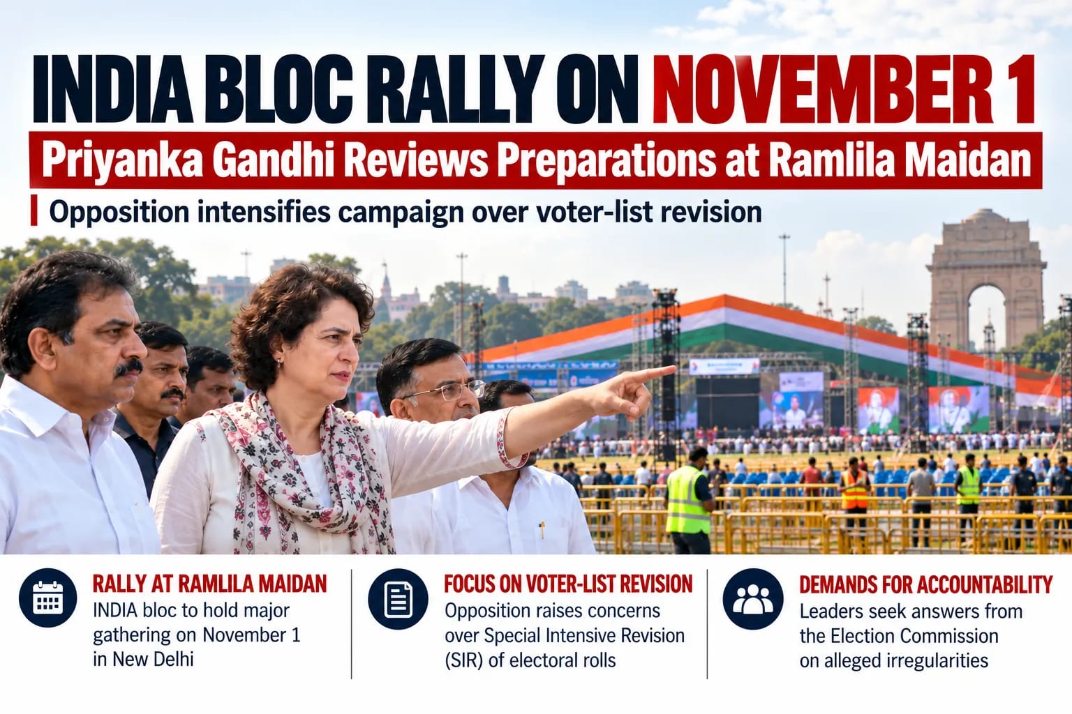 INDIA Bloc Rally on November 1: Priyanka Gandhi Reviews Preparations as ‘Vote Bachao’ Campaign Intensifies