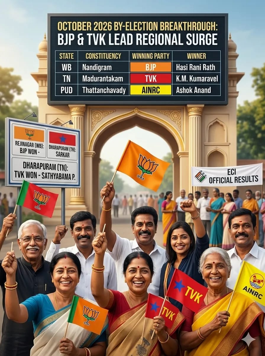 October 2026 Assembly By-Election Results: BJP and TVK Make Gains as Regional Politics Takes Centre Stage