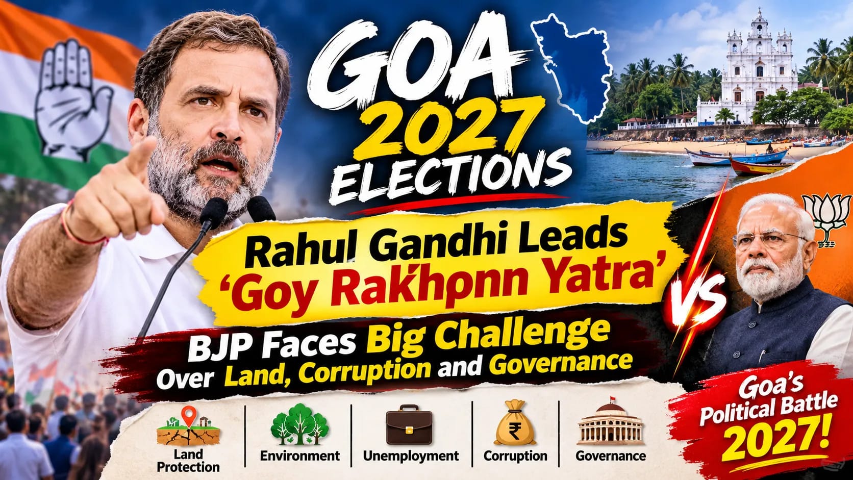 Goa 2027 Elections: Rahul Gandhi Leads Congress’s ‘Goy Rakhonn Yatra’ as BJP Faces Opposition Challenge Over Land, Corruption and Governance