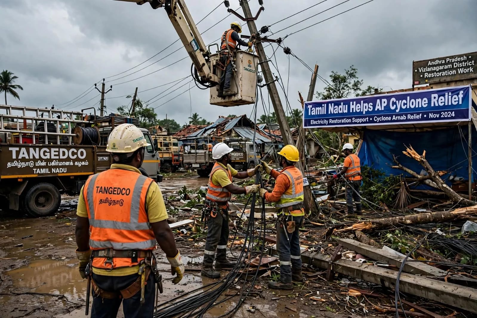 Tamil Nadu Extends Helping Hand to Andhra Pradesh: Sends Electricity Teams and Equipment to Restore Power After Cyclone Arnab