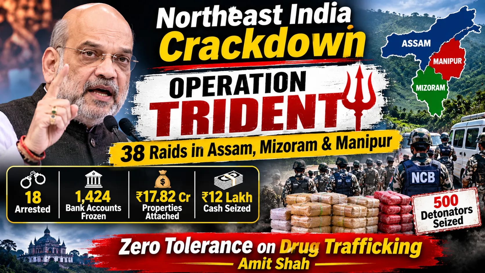 Northeast Politics and Security: Amit Shah Announces Operation Trident After 38 Simultaneous Raids Across Assam, Mizoram and Manipur