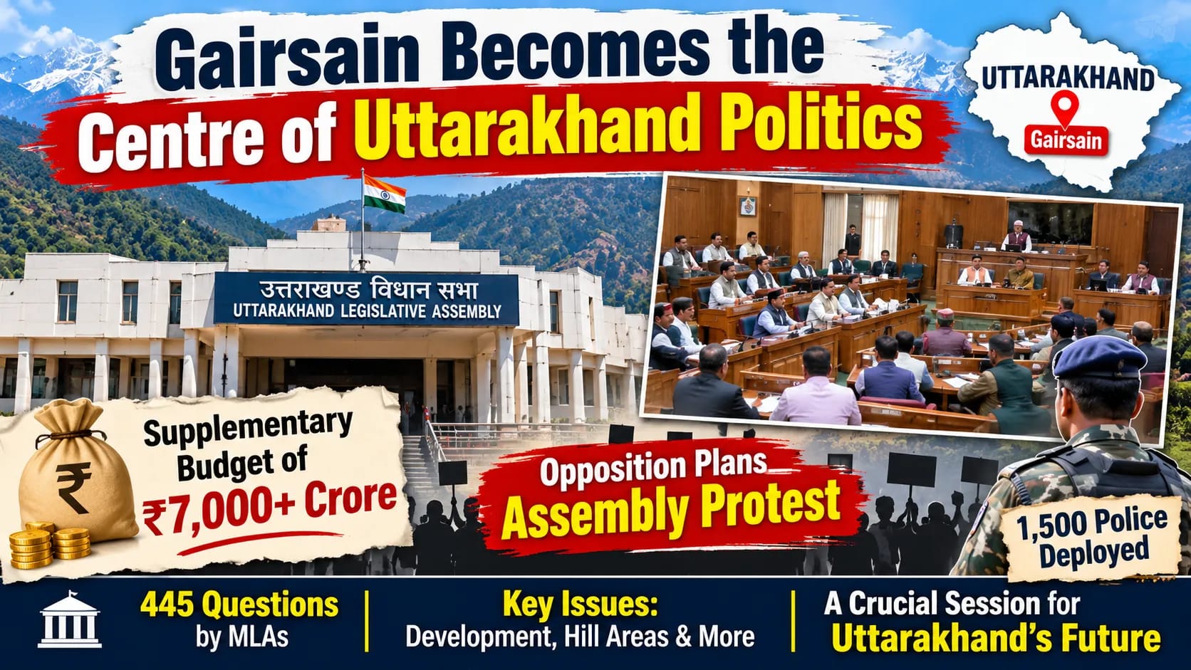 Uttarakhand Assembly Faces Political Heat in Gairsain: Opposition Plans Protest as Government Presents ₹7,000 Crore Supplementary Budget