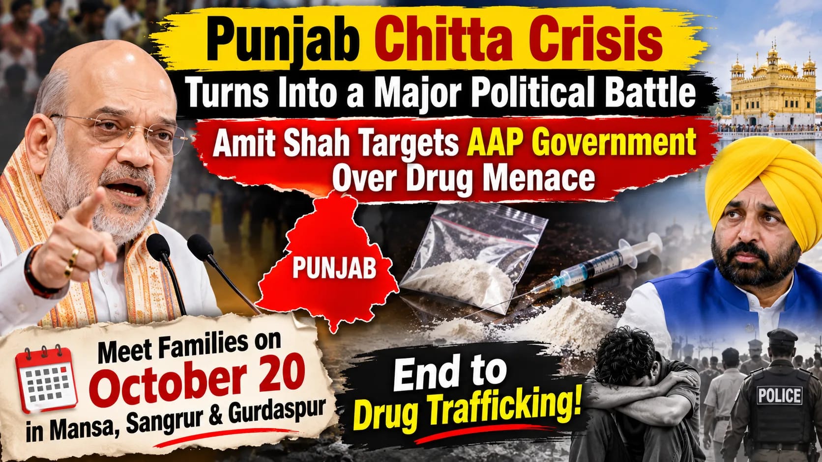Punjab Chitta Crisis Turns Into a Major Political Battle: Amit Shah Targets AAP Government Over Drug Menace
