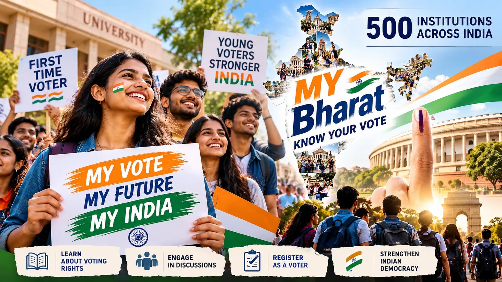 Youth Voter Awareness Campaign 2026: MY Bharat Reaches 500 Institutions to Encourage First-Time Voters Across India Youth Voter Awareness Campaign 2026: MY Bharat Reaches 500 Institutions to Encourage First-Time Voters Across India