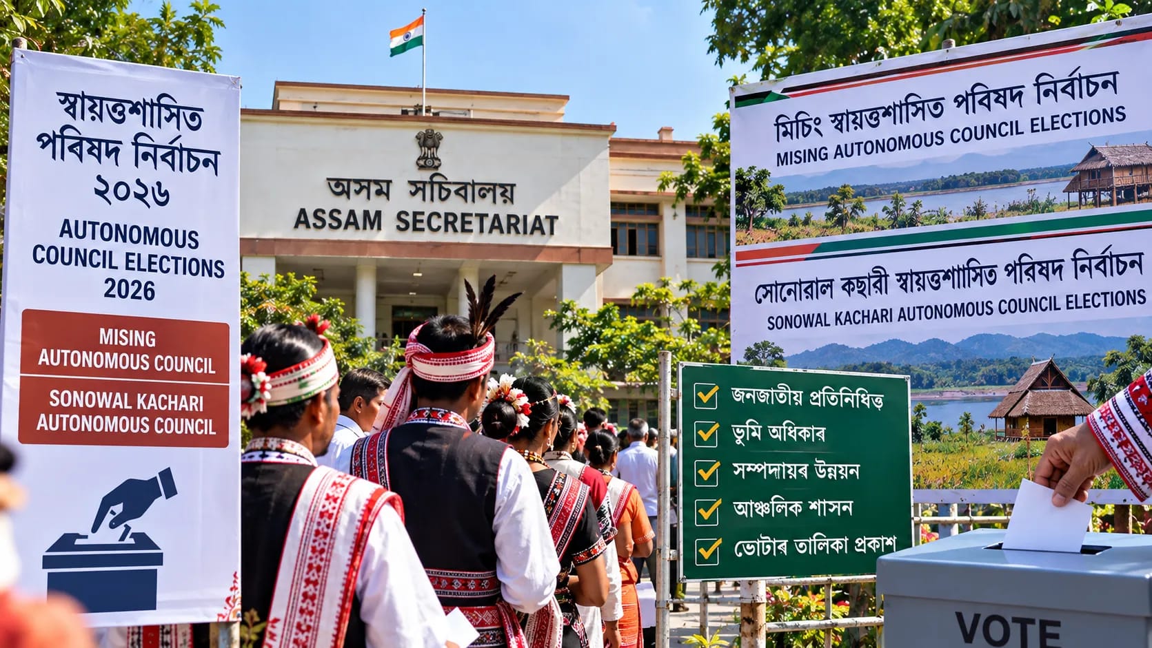 Assam Autonomous Council Elections 2026: Mising and Sonowal Kachari Polls Cleared for November, Land Rights Take Centre Stage Assam Autonomous Council Elections 2026: Mising and Sonowal Kachari Polls Cleared for November, Land Rights Take Centre Stage